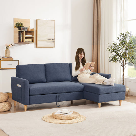 Divano letto a 3 posti a L in tessuto da 79,5'' con chaise longue, letto estraibile e design imbottito