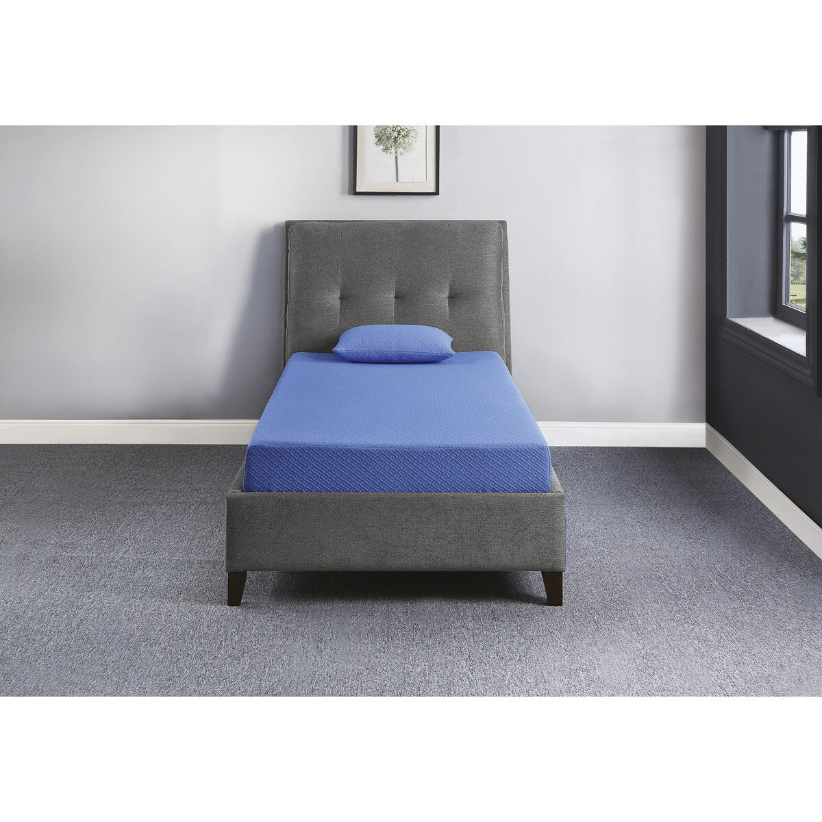 Set di materasso e cuscino da 7 pollici, in tessuto traspirante, in memory foam con infusione di gel, blu, materasso in una scatola