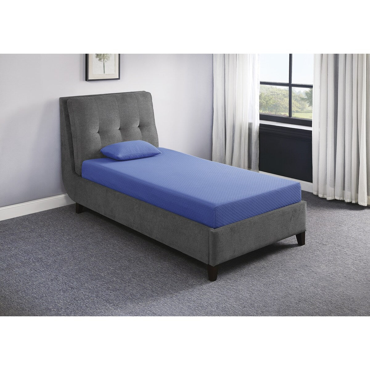 Set di materasso e cuscino singolo da 7 pollici, materasso in memory foam infuso di gel e tessuto traspirante, blu, materasso in una scatola