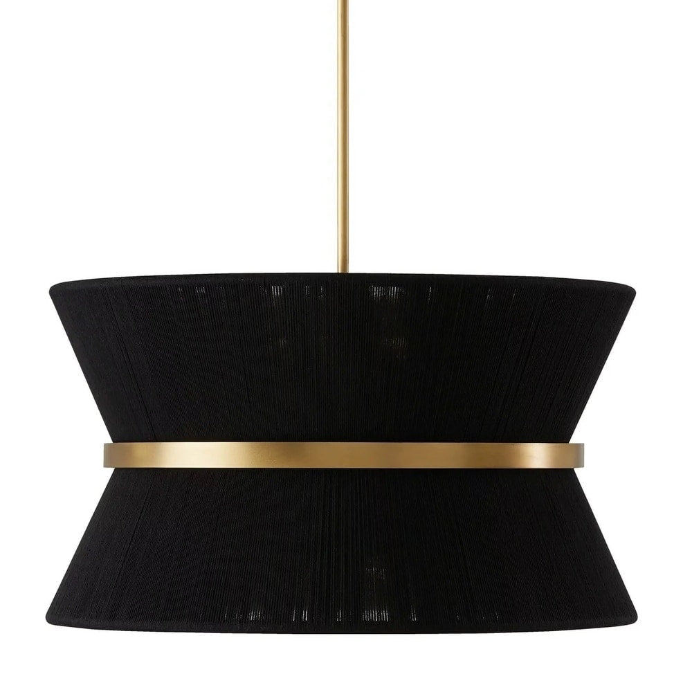 Lampadario a tamburo grande in stile boho moderno a 8 luci, lampadario a clessidra in tessuto intrecciato a mano da 24 pollici in oro/nero per sala da pranzo/soggiorno