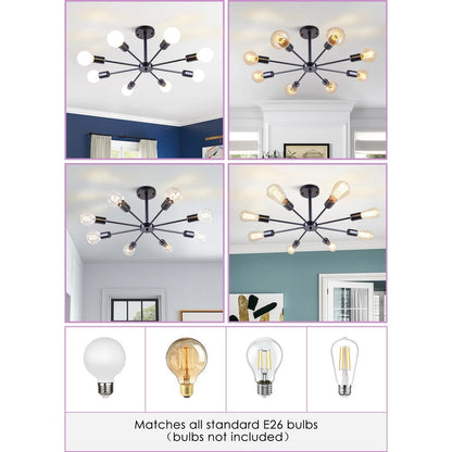Lampada semi-incassata Sputnik nera/oro da soffitto per soggiorno/cucina/ufficio/camera da letto/ingresso