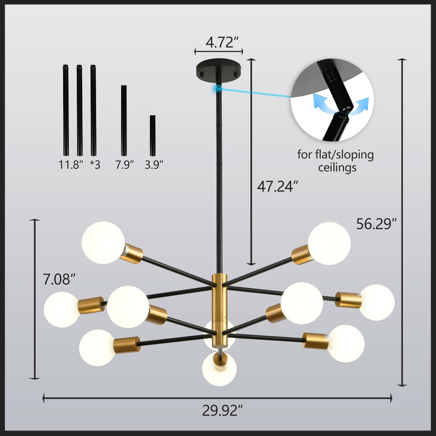 Lampadario lineare moderno Sputnik 8/10/12 luci