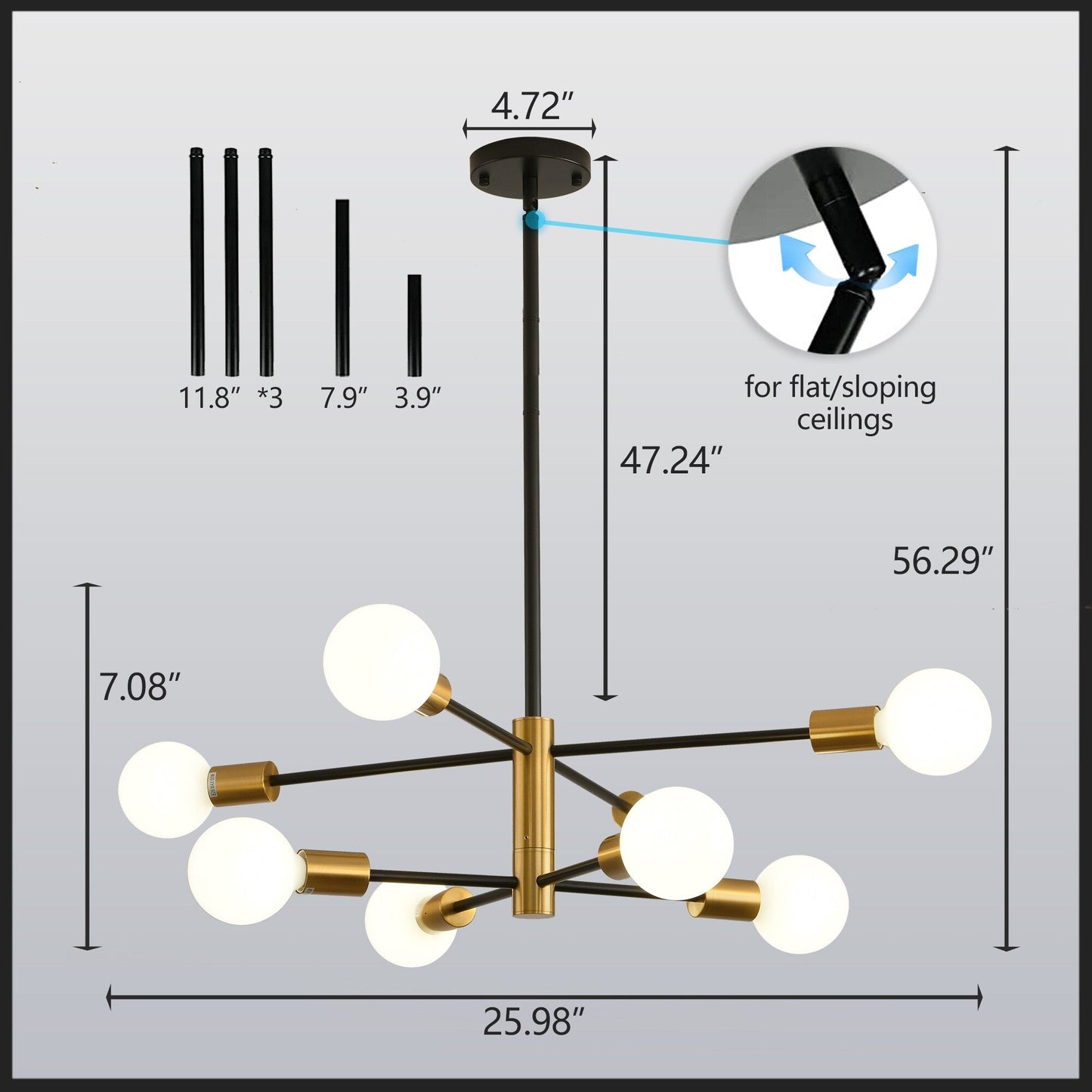 Lampadario lineare moderno Sputnik 8/10/12 luci