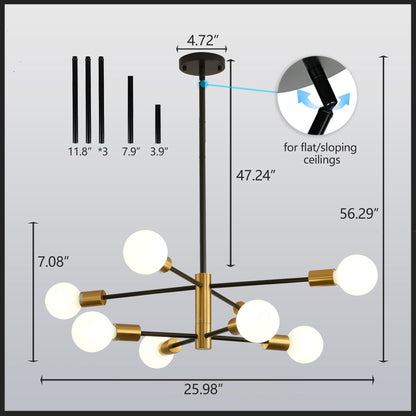Lampadario lineare moderno Sputnik 8/10/12 luci