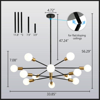 Lampadario lineare moderno Sputnik 8/10/12 luci