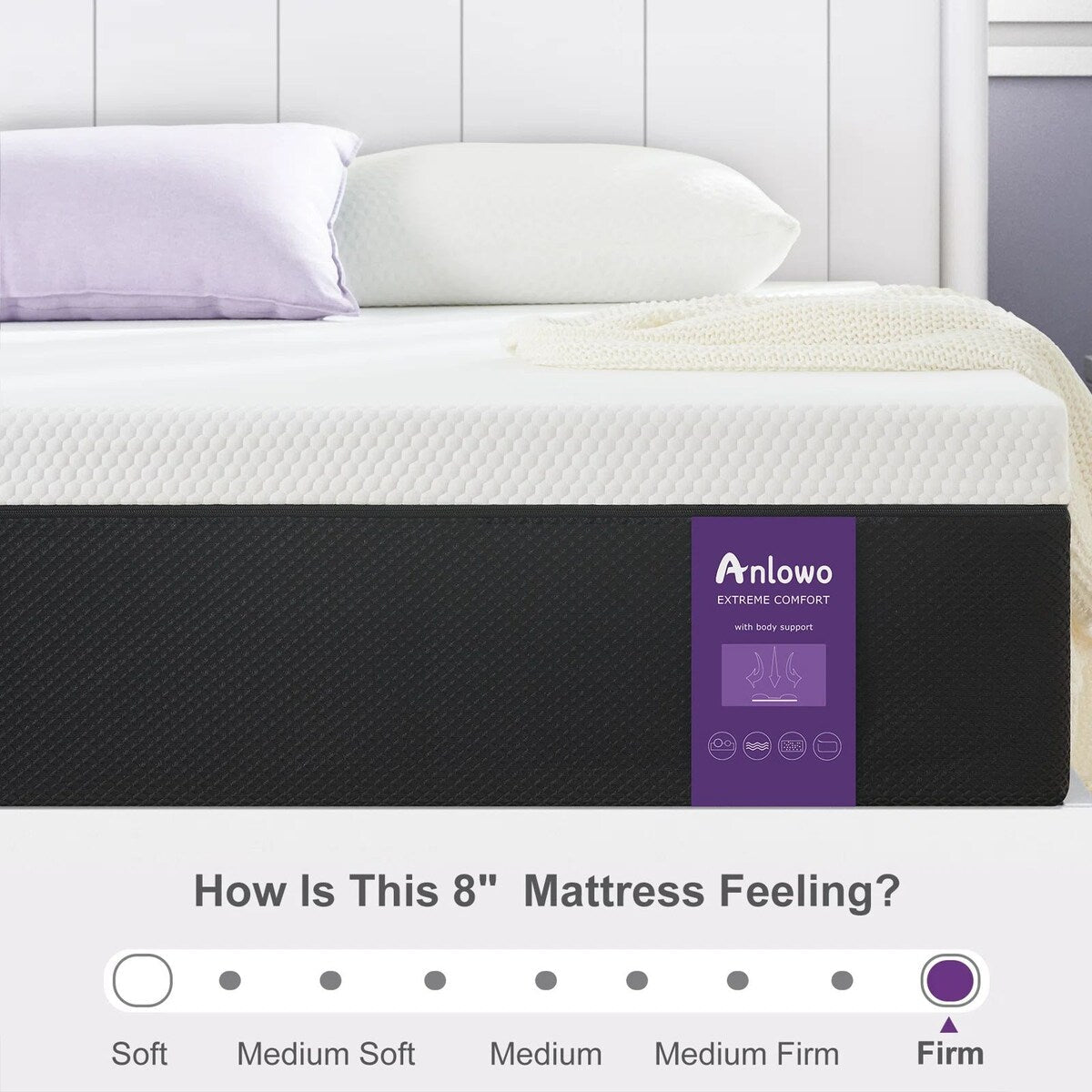 Materasso in memory foam Comfort Medium da 8 pollici con gel infuso