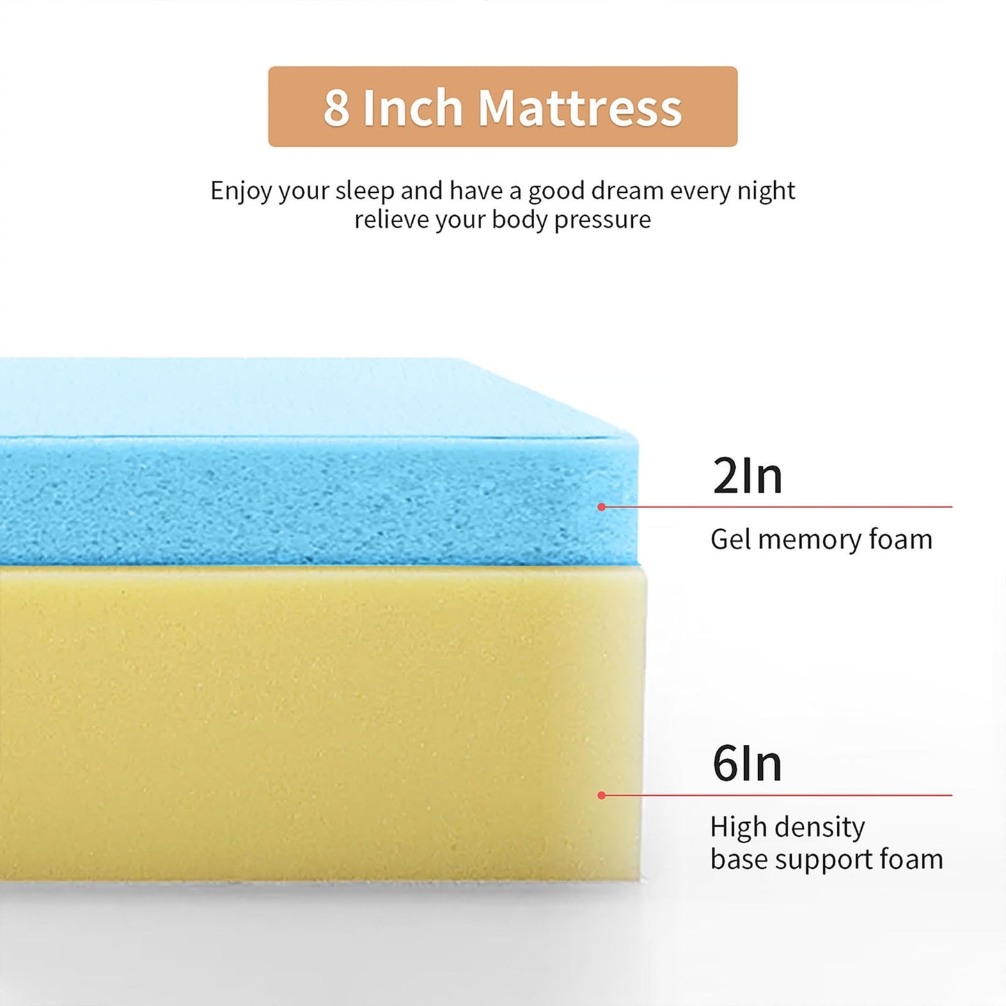 Materasso in memory foam con infusione di gel da 8 pollici