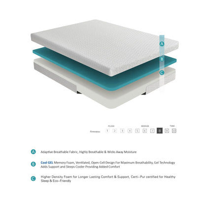 Materasso matrimoniale da 8 pollici in memory foam con infusione di gel, rigido, bianco, materasso in scatola