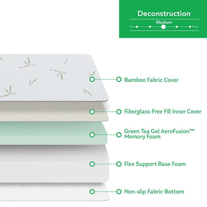 Materasso in memory foam al tè verde da 8 pollici, materasso rinfrescante a media sensazione in una scatola, CertiPUR-US