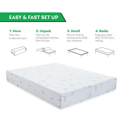 Materasso in memory foam al tè verde da 8 pollici, materasso rinfrescante a media sensazione in una scatola, CertiPUR-US