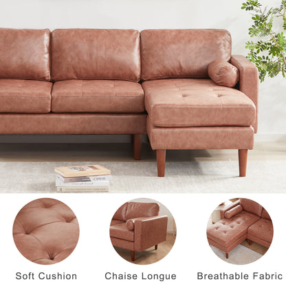 Divano componibile a 3 posti a forma di L in tessuto 80 con cuscini trapuntati, chaise longue reversibile, divano moderno di metà secolo