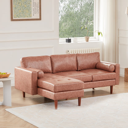 Divano componibile a 3 posti a forma di L in tessuto 80 con cuscini trapuntati, chaise longue reversibile, divano moderno di metà secolo