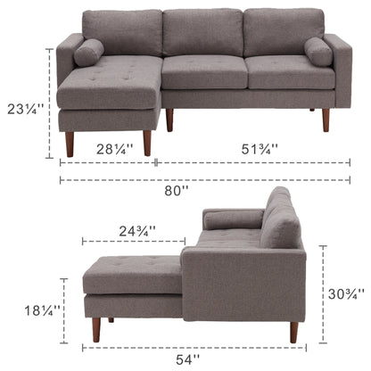 Divano componibile a L in tessuto 80 con cuscini trapuntati e chaise longue reversibile