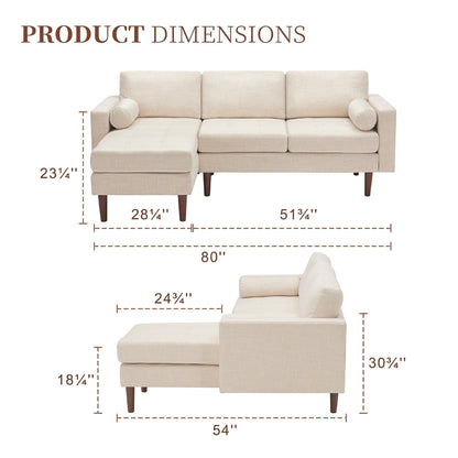 Divano componibile a L da 80 posti in lino con chaise longue reversibile, cuscino di seduta trapuntato, robusta struttura in legno