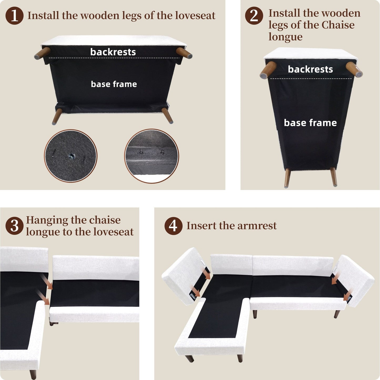 Divano componibile a L da 80 posti in lino con chaise longue reversibile, cuscino di seduta trapuntato, robusta struttura in legno