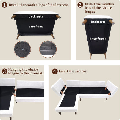 Divano componibile a L da 80 posti in lino con chaise longue reversibile, cuscino di seduta trapuntato, robusta struttura in legno