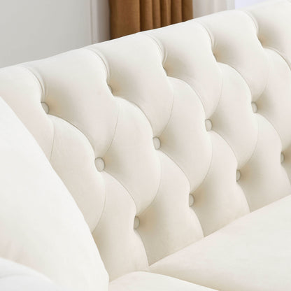 Divano Chesterfield in velluto 80 a 3 posti con design capitonné, finiture con borchie e 2 cuscini
