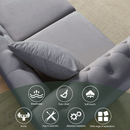 Divano Chesterfield in velluto 80 a 3 posti con design capitonné, finiture con borchie e 2 cuscini