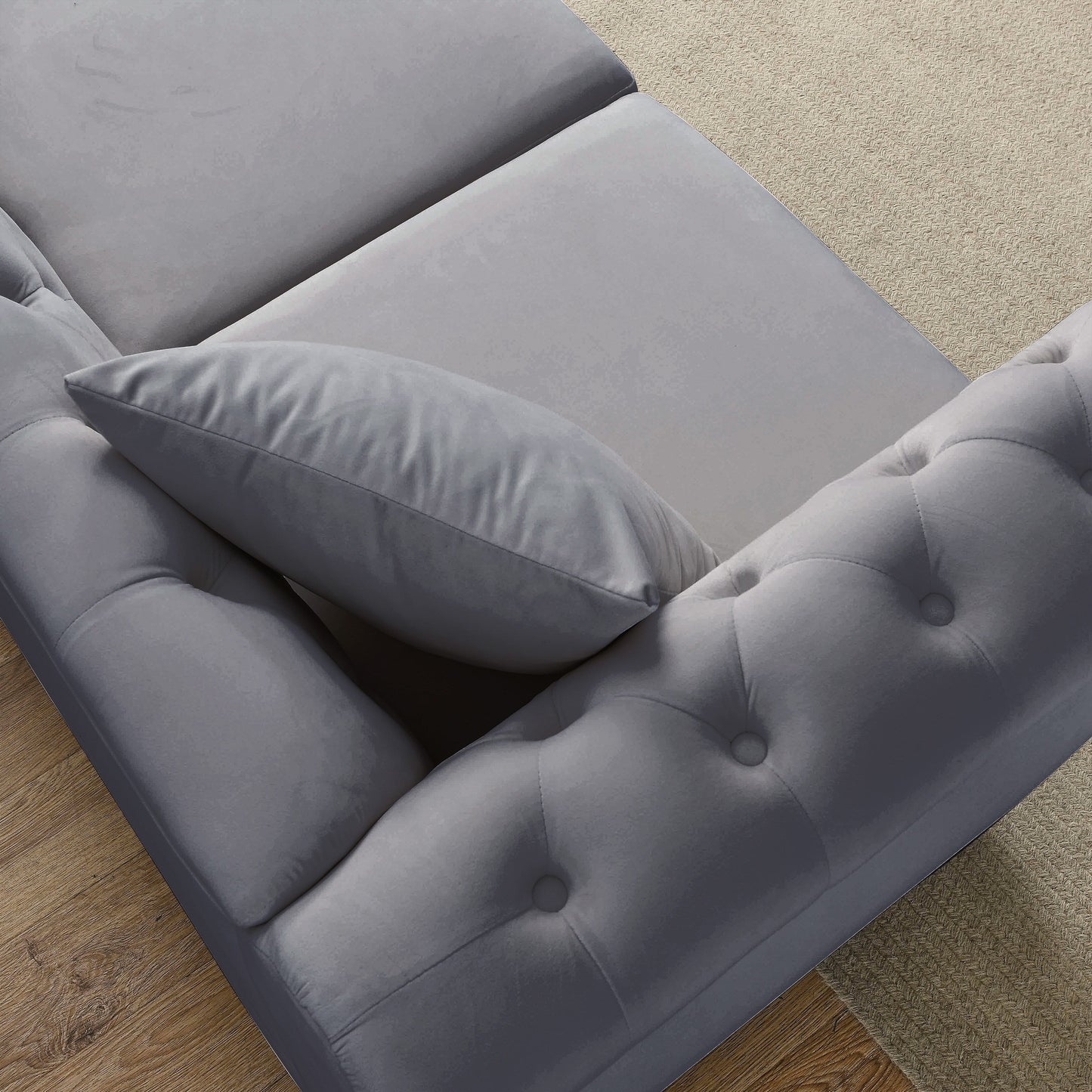 Divano Chesterfield in velluto 80 a 3 posti con design capitonné, finiture con borchie e 2 cuscini