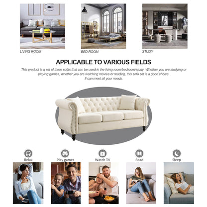 Divano Chesterfield in velluto 80 a 3 posti con design capitonné, finiture con borchie e 2 cuscini