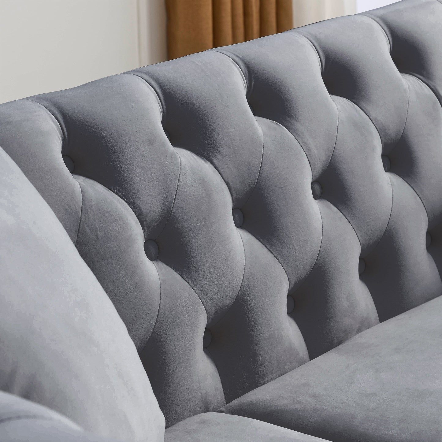 Divano Chesterfield in velluto 80 a 3 posti con design capitonné, finiture con borchie e 2 cuscini