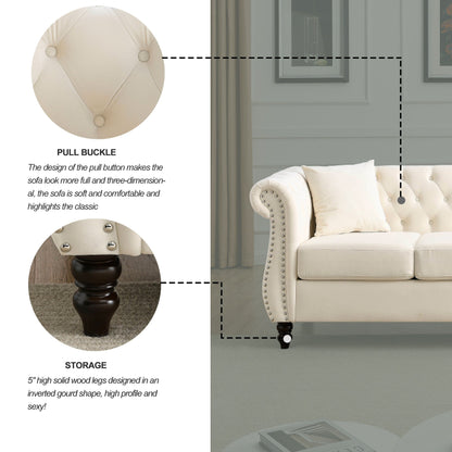 Divano Chesterfield in velluto 80 a 3 posti con design capitonné, finiture con borchie e 2 cuscini
