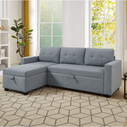 Divano letto imbottito trasformabile a 3 posti da 81,5'' con letto estraibile, chaise longue contenitore reversibile e cuscini per lo schienale