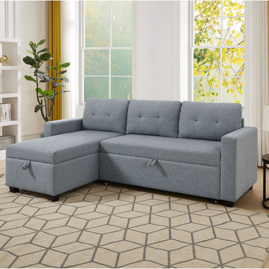 Divano letto imbottito trasformabile a 3 posti da 81,5'' con letto estraibile, chaise longue contenitore reversibile e cuscini per lo schienale