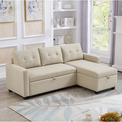 Divano letto imbottito trasformabile a 3 posti da 81,5'' con letto estraibile, chaise longue contenitore reversibile e cuscini per lo schienale