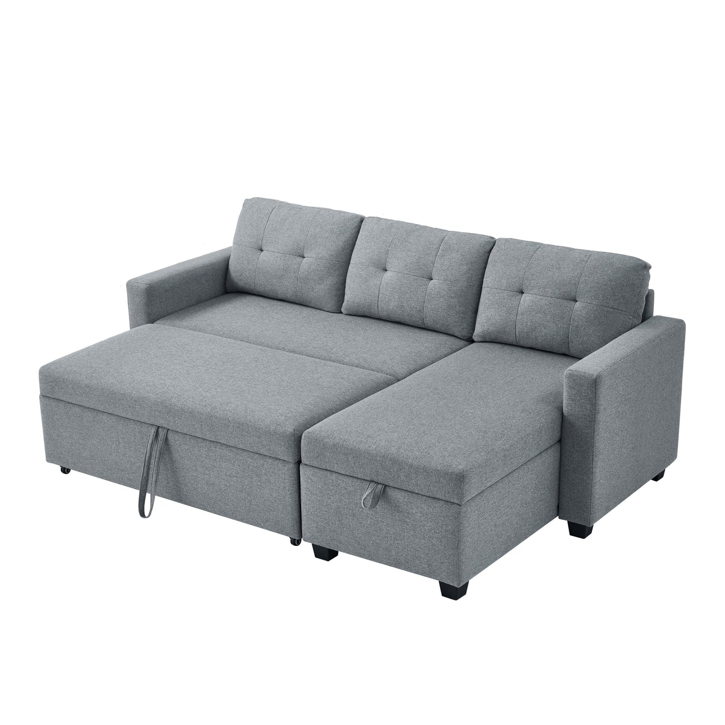 Divano letto imbottito trasformabile a 3 posti da 81,5'' con letto estraibile, chaise longue contenitore reversibile e cuscini per lo schienale
