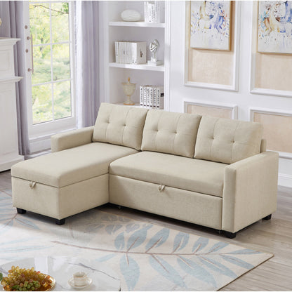 Divano letto imbottito trasformabile a 3 posti da 81,5'' con letto estraibile, chaise longue contenitore reversibile e cuscini per lo schienale