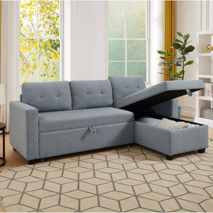 Divano letto imbottito trasformabile a 3 posti da 81,5'' con letto estraibile, chaise longue contenitore reversibile e cuscini per lo schienale