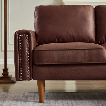 Divano a L in pelle scamosciata da 82,2'' con chaise longue destra, struttura in legno massello e dettagli in borchie in rame