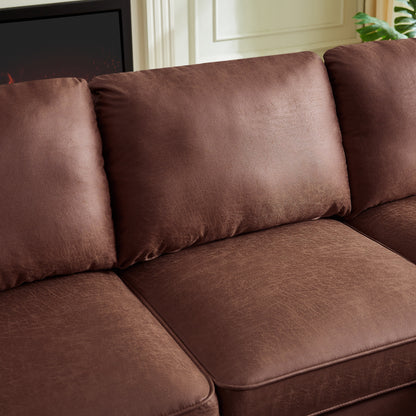 Divano a L in pelle scamosciata da 82,2'' con chaise longue destra, struttura in legno massello e dettagli in borchie in rame