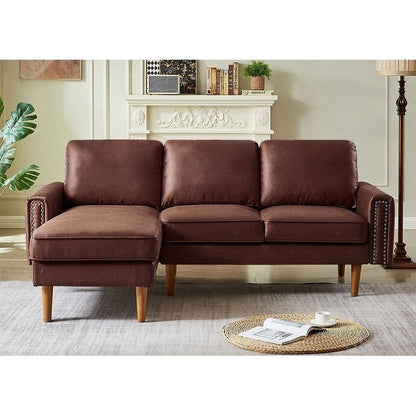 Divano a L in pelle scamosciata da 82,2'' con chaise longue destra, struttura in legno massello e dettagli in borchie in rame