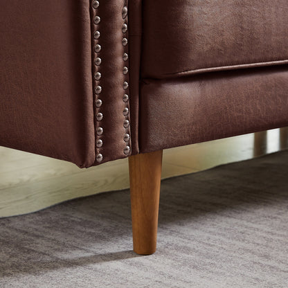 Divano a L in pelle scamosciata da 82,2'' con chaise longue destra, struttura in legno massello e dettagli in borchie in rame