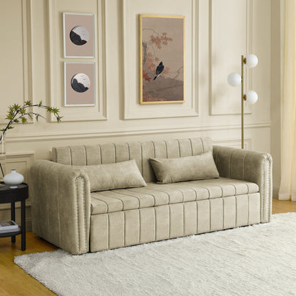 Divano a 3 posti in velluto da 82,3'' con braccioli arrotolati, letto matrimoniale estraibile, due cassetti e due cuscini