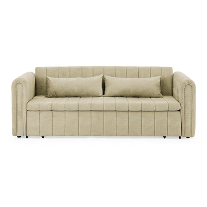 Divano a 3 posti in velluto da 82,3'' con braccioli arrotolati, letto matrimoniale estraibile, due cassetti e due cuscini