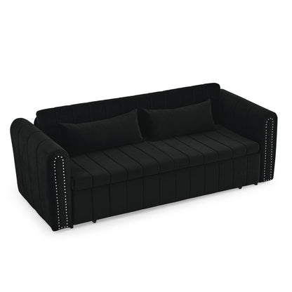 Divano a 3 posti in velluto da 82,3'' con braccioli arrotolati, letto matrimoniale estraibile, due cassetti e due cuscini