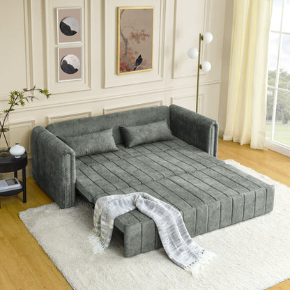 Divano a 3 posti in velluto da 82,3'' con braccioli arrotolati, letto matrimoniale estraibile, due cassetti e due cuscini