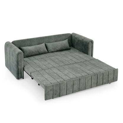 Divano a 3 posti in velluto da 82,3'' con braccioli arrotolati, letto matrimoniale estraibile, due cassetti e due cuscini