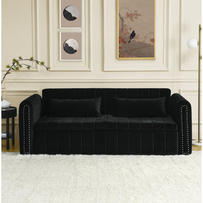 Divano a 3 posti in velluto da 82,3'' con braccioli arrotolati, letto matrimoniale estraibile, due cassetti e due cuscini