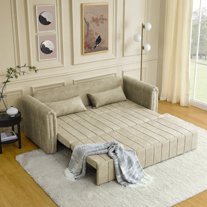 Divano a 3 posti in velluto da 82,3'' con braccioli arrotolati, letto matrimoniale estraibile, due cassetti e due cuscini