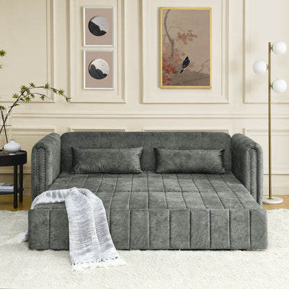 Divano a 3 posti in velluto da 82,3'' con braccioli arrotolati, letto matrimoniale estraibile, due cassetti e due cuscini