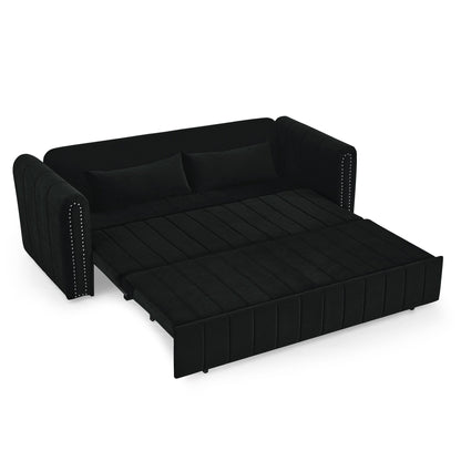 Divano a 3 posti in velluto da 82,3'' con braccioli arrotolati, letto matrimoniale estraibile, due cassetti e due cuscini