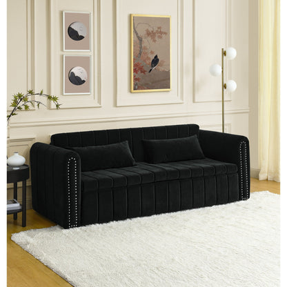 Divano a 3 posti in velluto da 82,3'' con braccioli arrotolati, letto matrimoniale estraibile, due cassetti e due cuscini