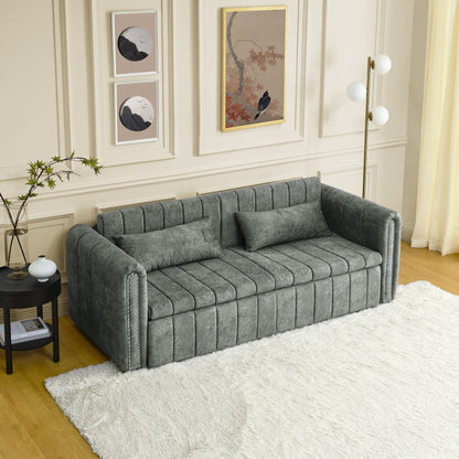 Divano a 3 posti in velluto da 82,3'' con braccioli arrotolati, letto matrimoniale estraibile, due cassetti e due cuscini