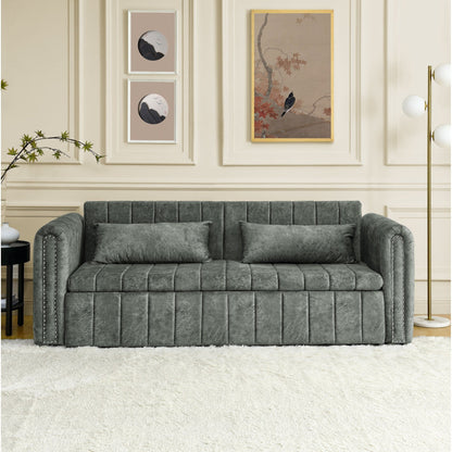 Divano a 3 posti in velluto da 82,3'' con braccioli arrotolati, letto matrimoniale estraibile, due cassetti e due cuscini