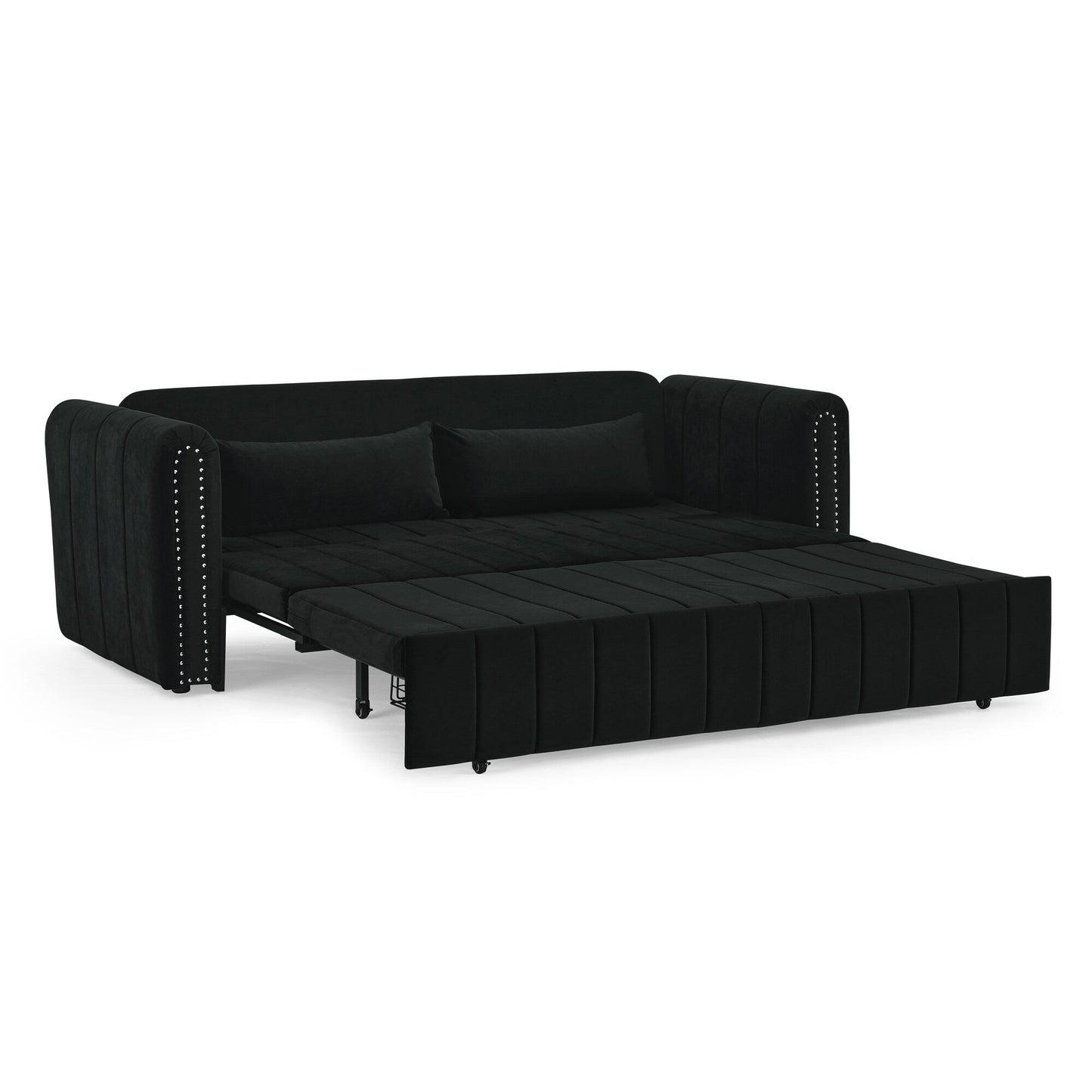 Divano a 3 posti in velluto da 82,3'' con braccioli arrotolati, letto matrimoniale estraibile, due cassetti e due cuscini