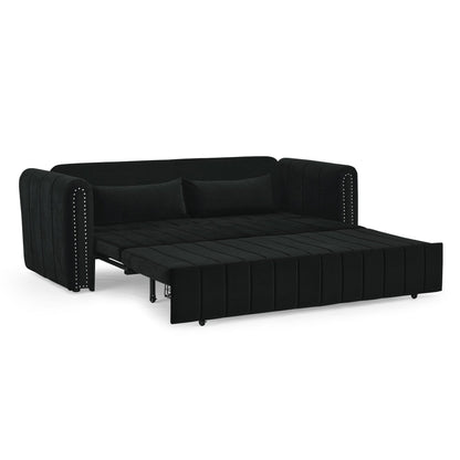 Divano a 3 posti in velluto da 82,3'' con braccioli arrotolati, letto matrimoniale estraibile, due cassetti e due cuscini